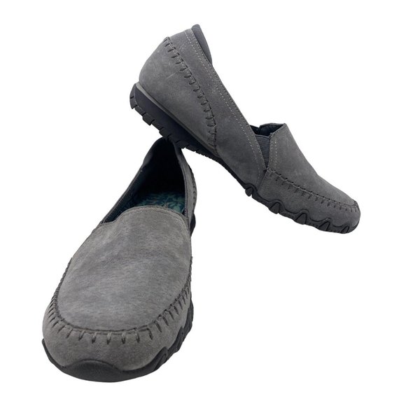 Skechers Gray Suede Loafers 9 Relaxed Fit Memory Foam Shoes Biker Alumni 49415 - Picture 2 of 8